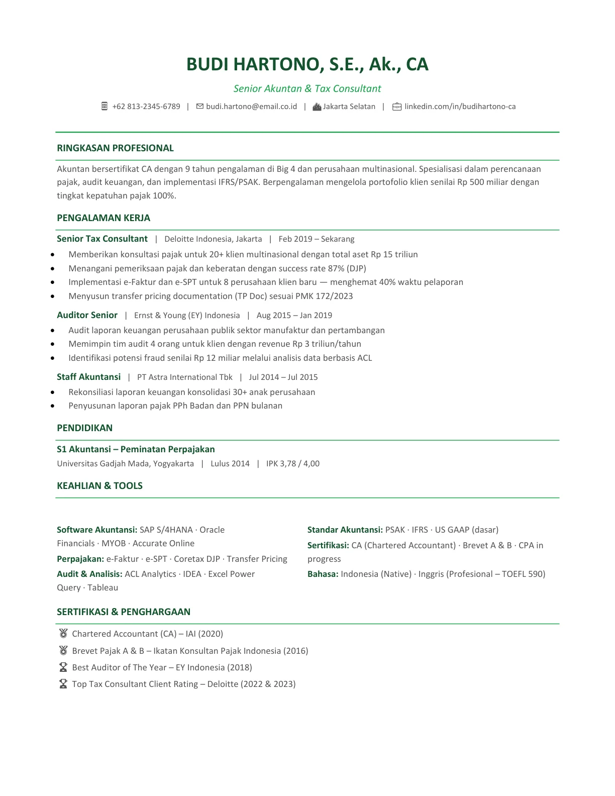 template cv akuntan finance indonesia profesional gratis