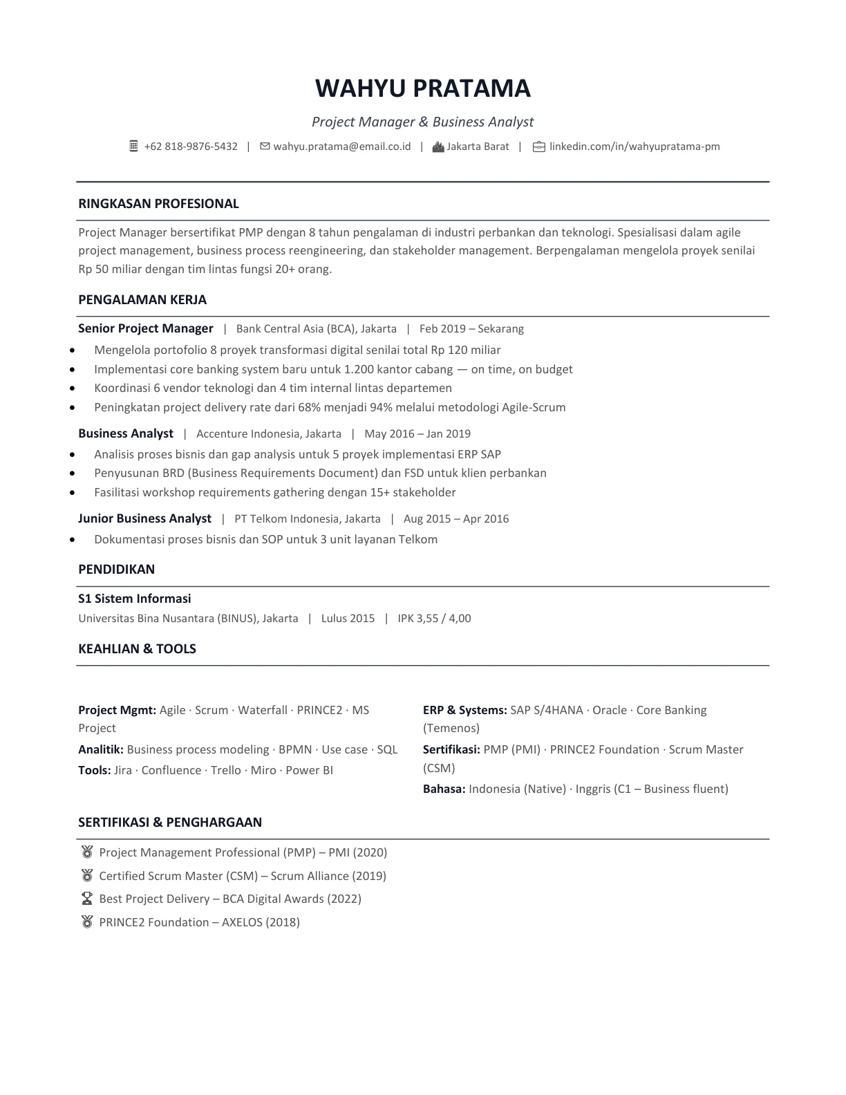 template cv ats friendly indonesia profesional gratis
