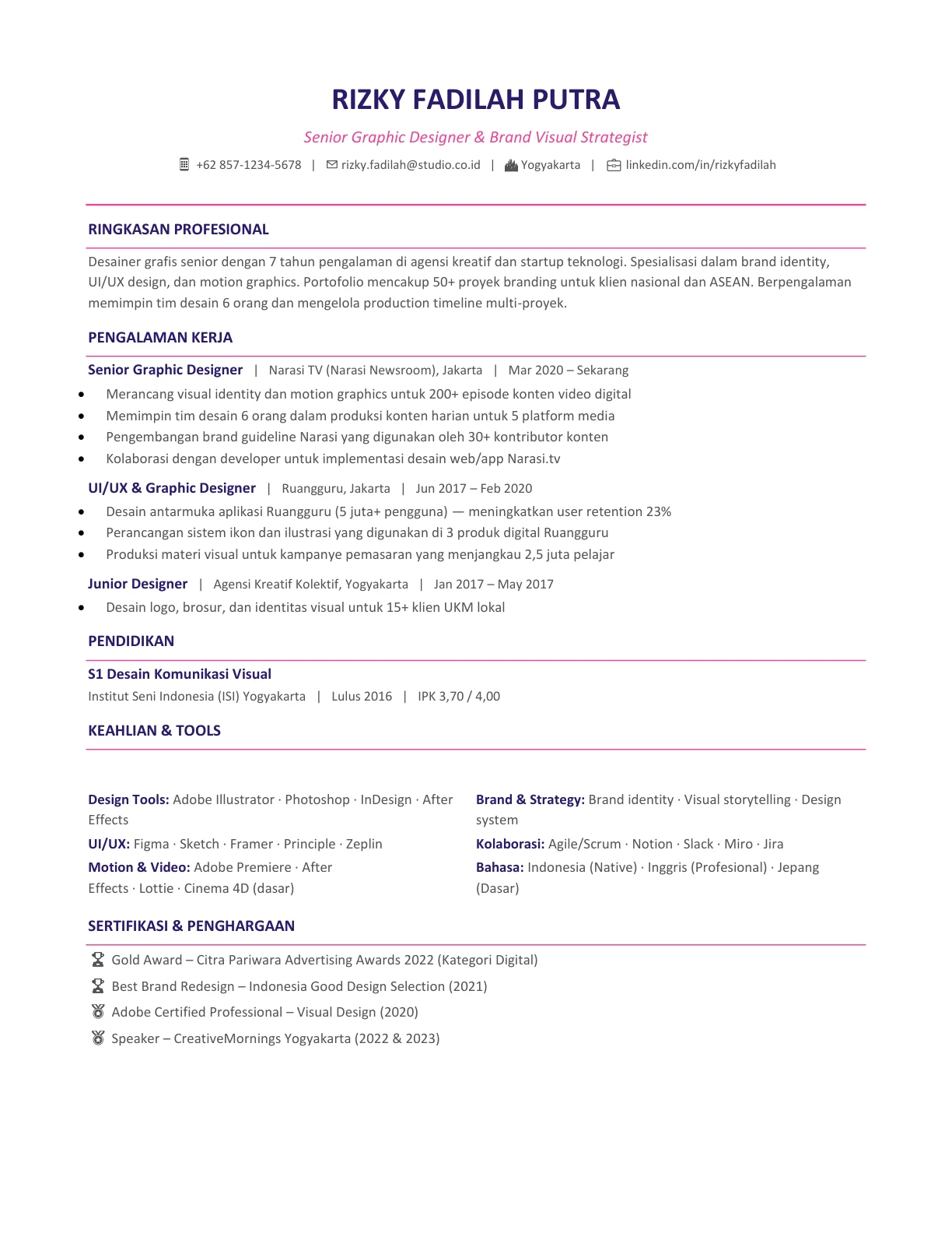 template cv desainer grafis indonesia profesional gratis