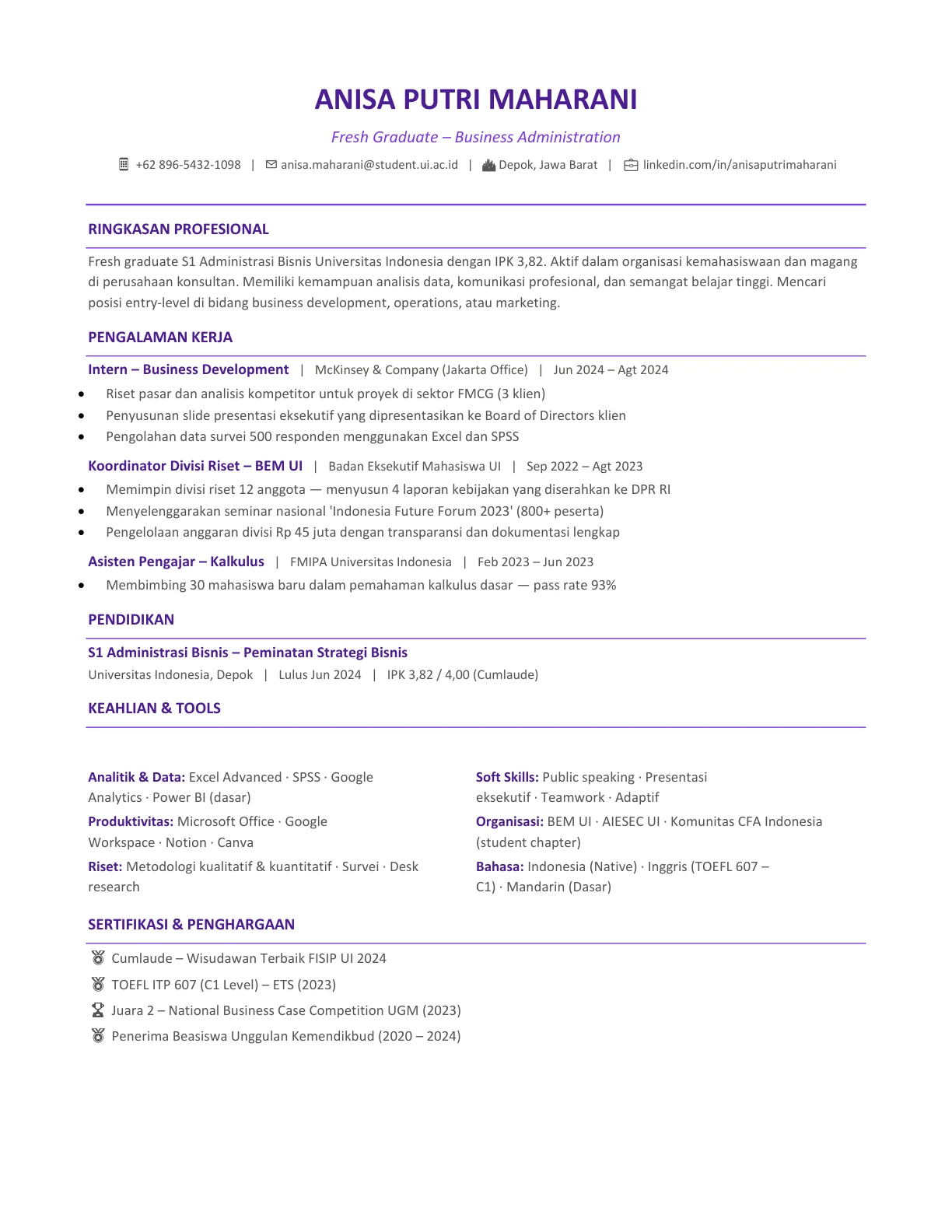 template cv fresh graduate indonesia gratis