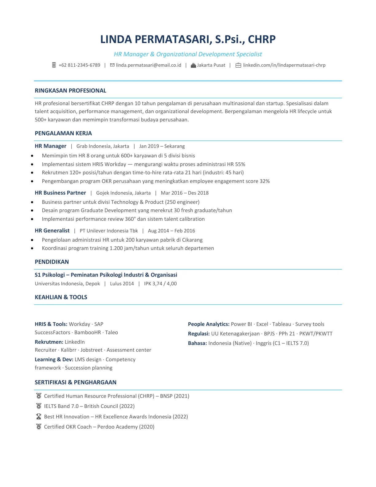 template cv hrd hr manager indonesia profesional gratis