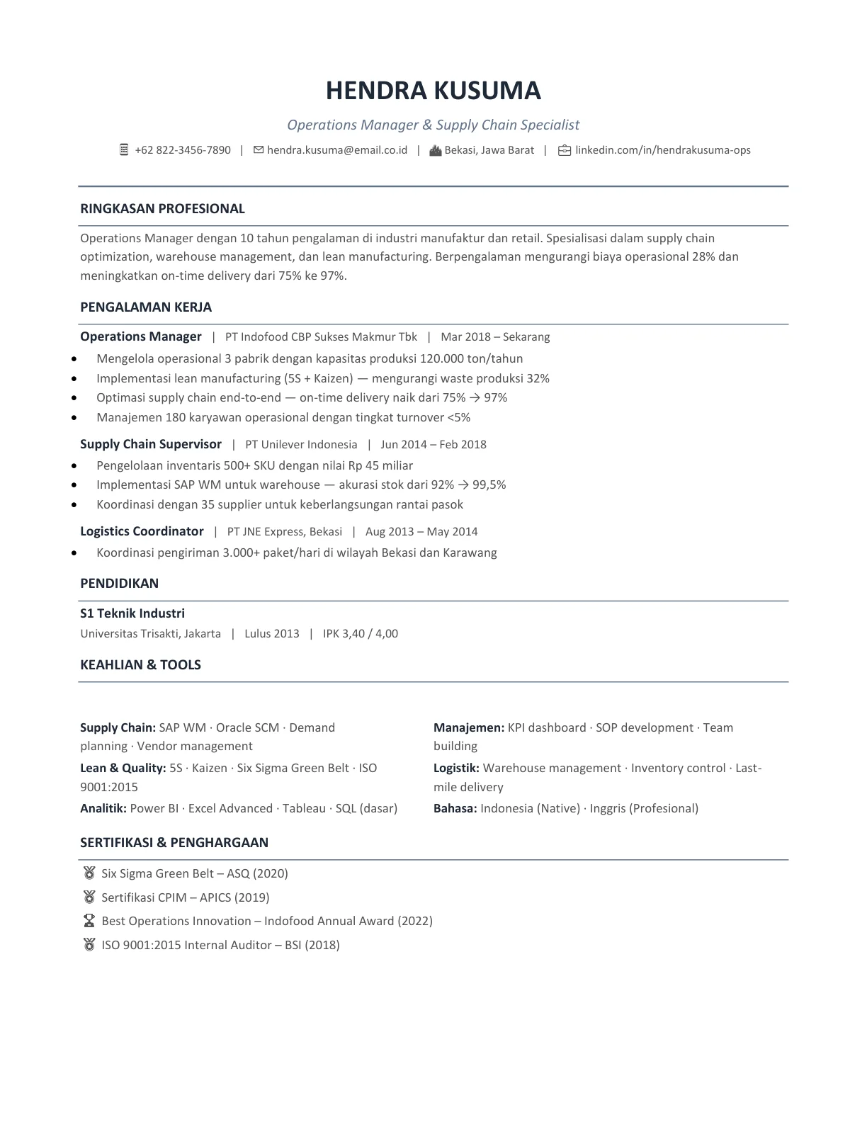template cv simple minimalis indonesia profesional gratis